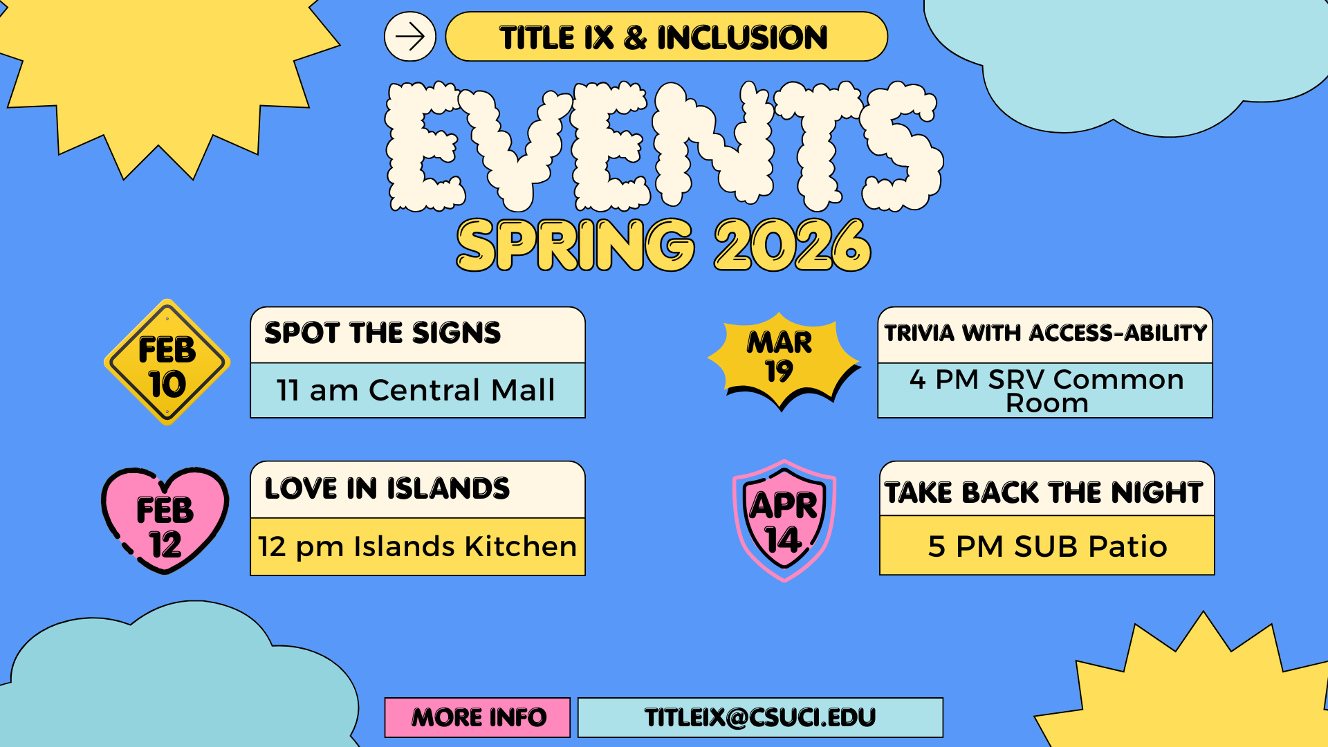 The spring 2026 banner of events includes events on February 10, February 12, March 19, and April 14.