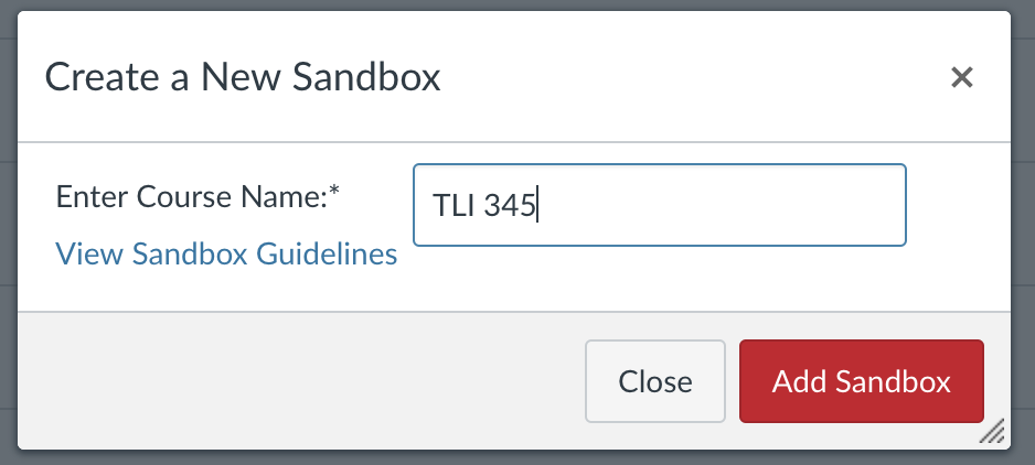 Create new sandbox dialogue window
