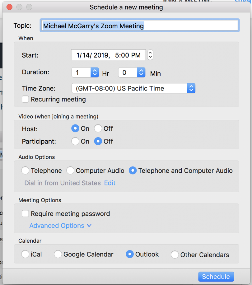 Meeting settings screen