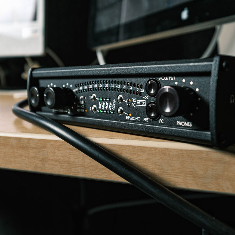 Close up of the pre-amp used in the recording booth