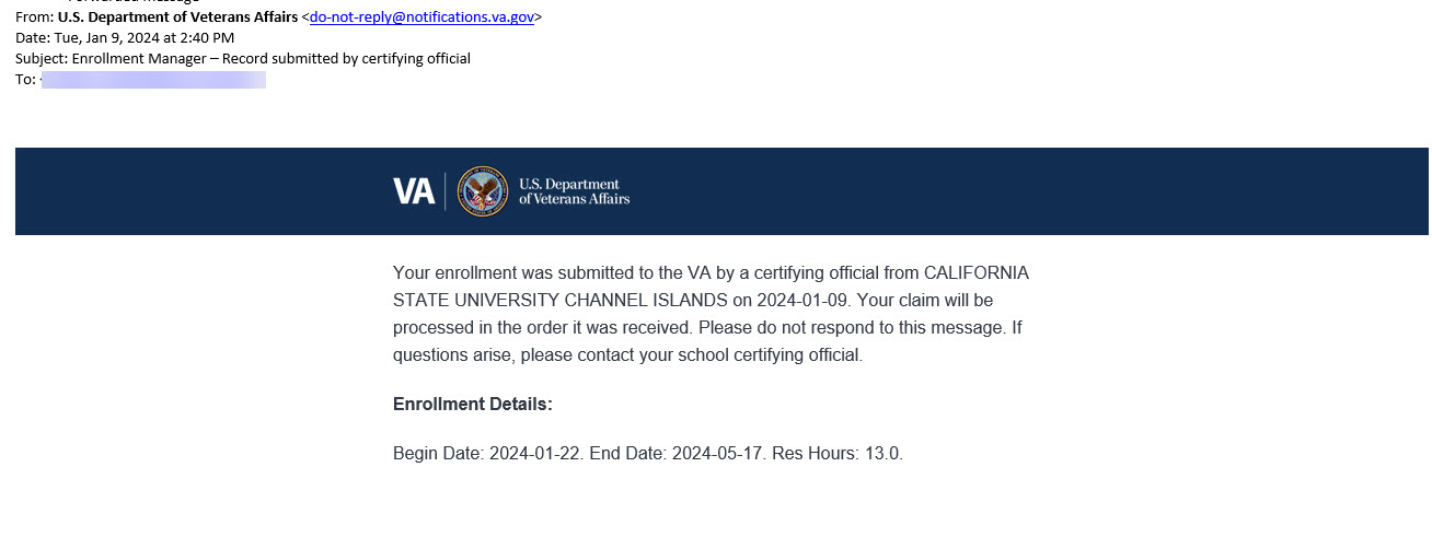 VA email notification screenshot
