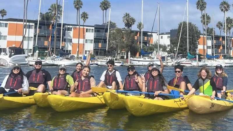 Students on canoes